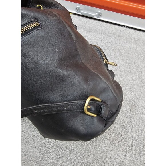 Vgt Aston Leather Drawstring Black Backpack with Front Zip Pocket Made in USA